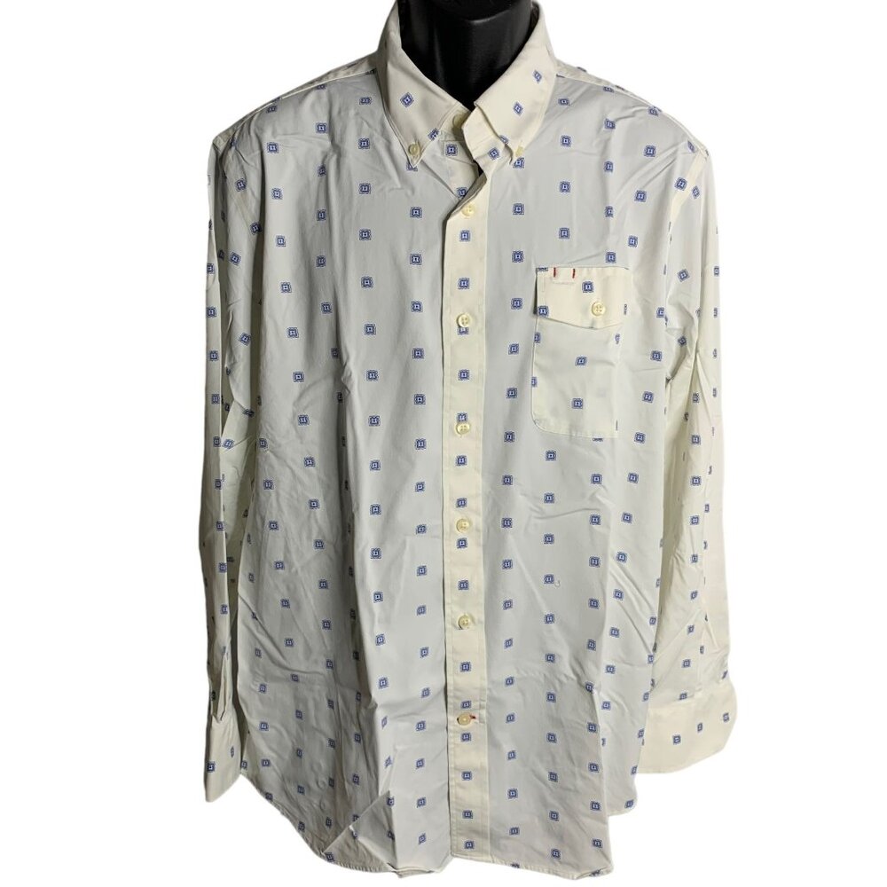 Cremieux Performance Button Down Shirt XL White Nylon Geometric Stretch Pocket